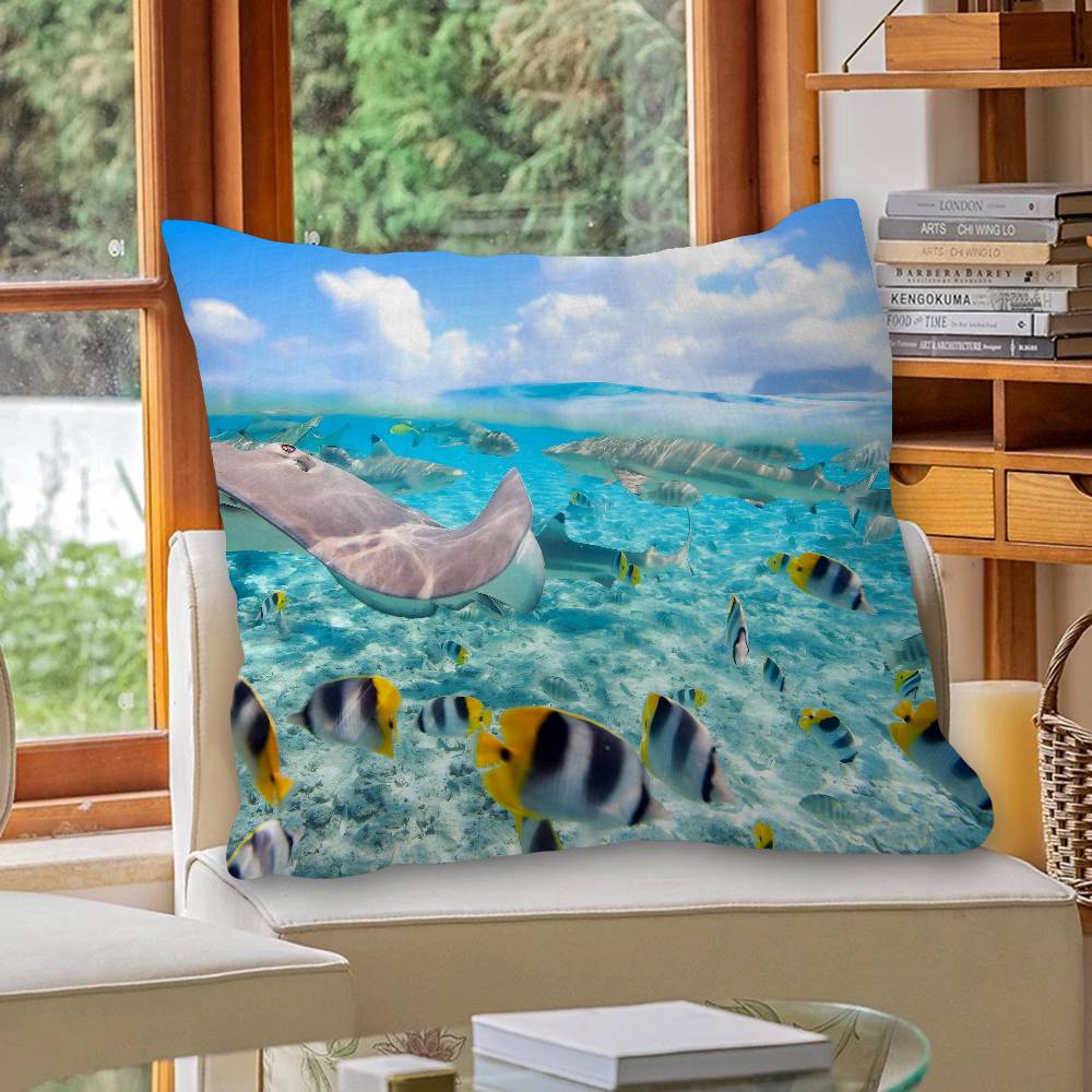 Ocean Animal Underwater World Cushion Cover Car Throw Pillow Case For Sofa Car Christmas Gift 40X40Cm 45X45Cm