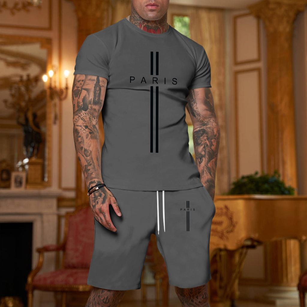 Men's Printed Plus Size Loose Short-Sleeve And Shorts Set Casual Short-Sleeve And Shorts Set
