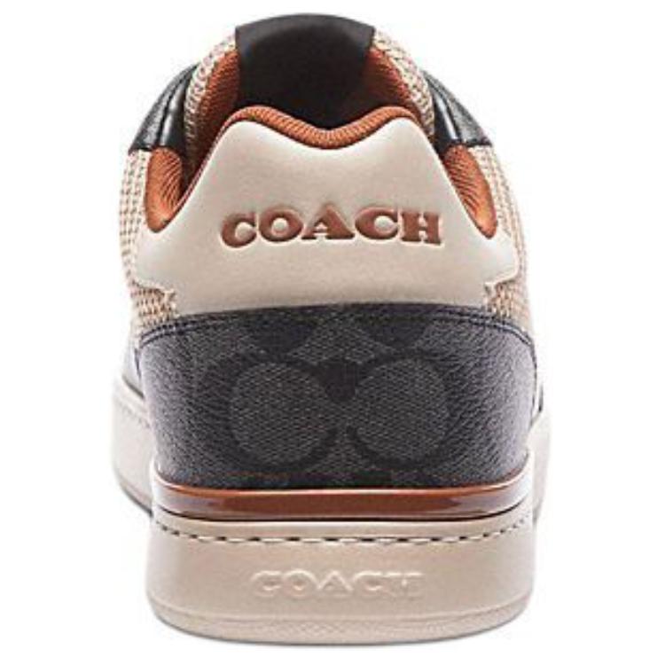 Coach Clip Fabric Synthetic Leather Cow Split Leather Lace-Up Round Toe Low-Top Sneakers Men Sneakers Brown CU165-TY3