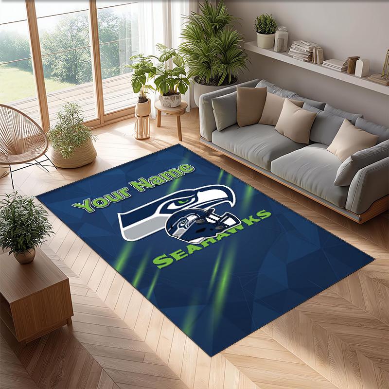 Seattle Seahawks Kristal Kadife Halı, Ev Dekorasyonu Hediye için Kişiye Özel İsim Yazılı Kaymaz Zemin Paspası