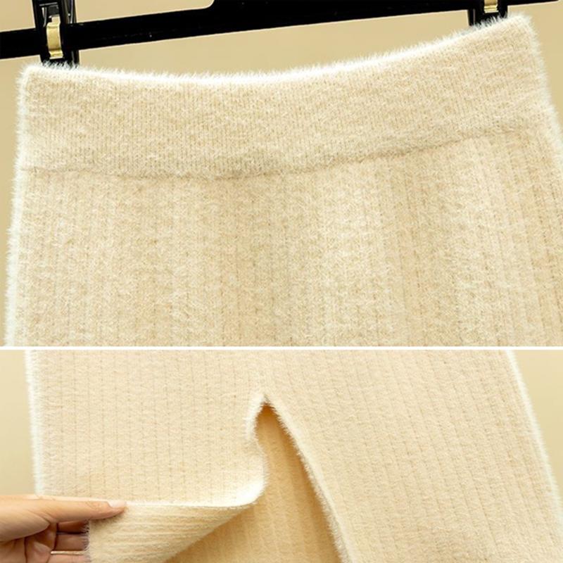 Mink Fleece Wrapped Hip Skirt Women's Autumn/Winter Thickened Knitted Half Skirt Medium Length Woolen Skirt Long Skirt