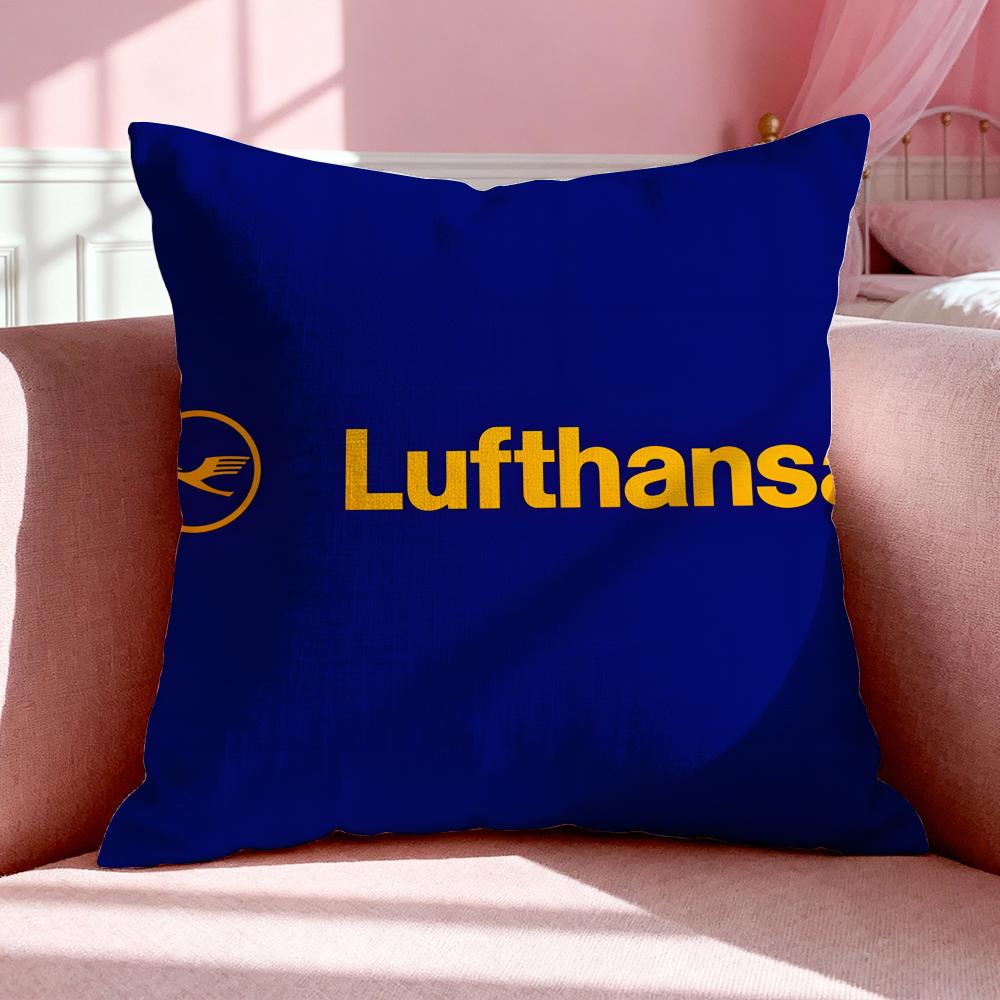 Luchtvaart L-Lufthansa Kussensloop Ademend Linnen Kussensloop Zomer Geurloos Eco-Vriendelijk Onzichtbare Rits Wasbaar 60x60cm
