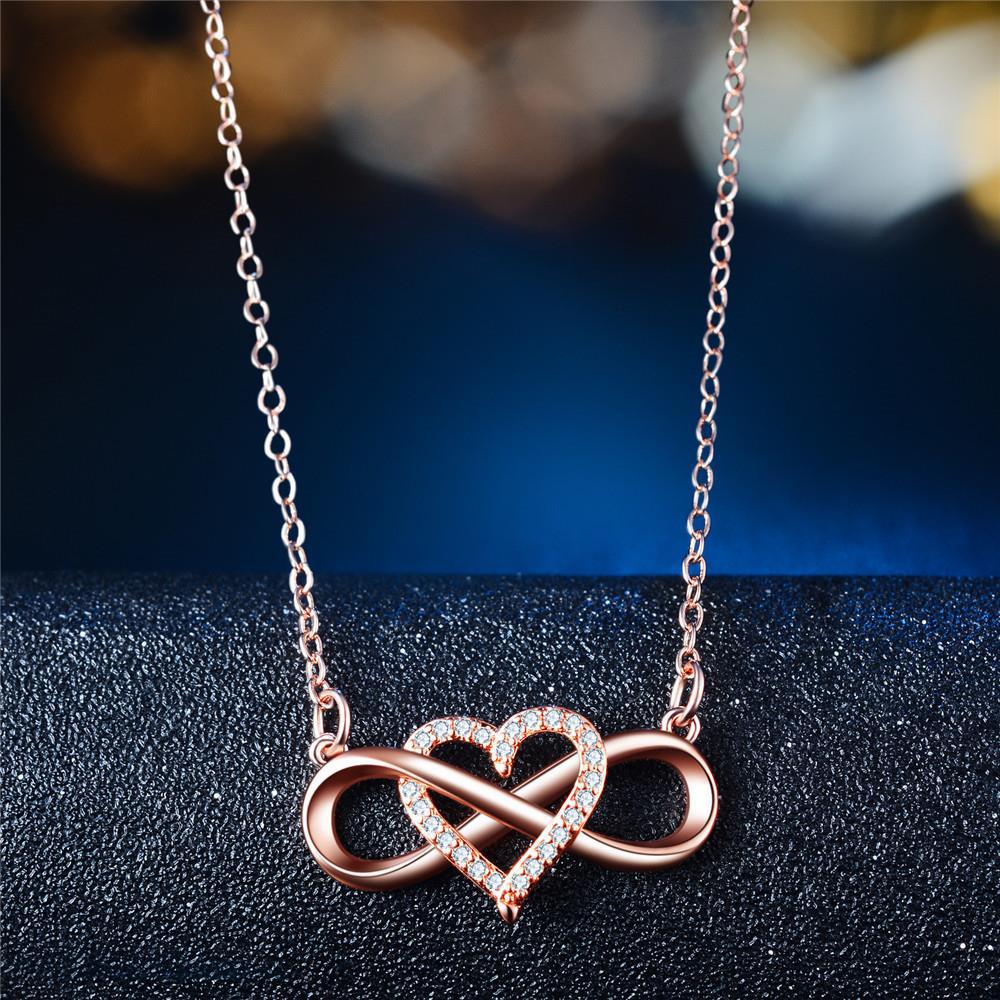 

[Infinity Heart Micro Set Dangling Choker Necklace Minimalist Diamond Pendant Fashion Jewelry for Women] рожевий колір золота