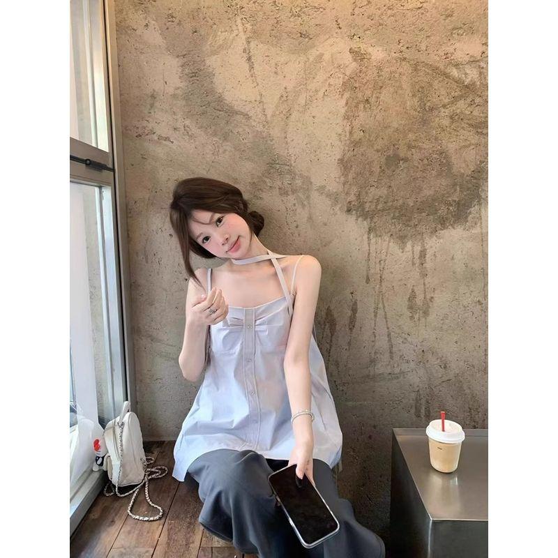 Kumikumi Sweet Design Sense Pleat Cami Women clothes Summer Age-Reducing Chic Slimming Sleeveless Top