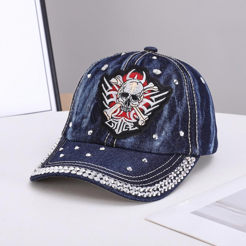 Personalized Cross Skull Baseball Cap Women's Pure Cotton Denim Diamond-encrusted Curved Brim Cap Spot