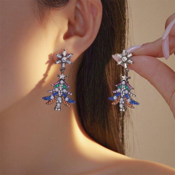 Exquisite Kleine Stern Weihnachtsbaum Creolen für Damen Hohl Glänzend Zirkon Weihnachtsbaum Ohrringe Freundschaftsparty Schmuck Geschenk