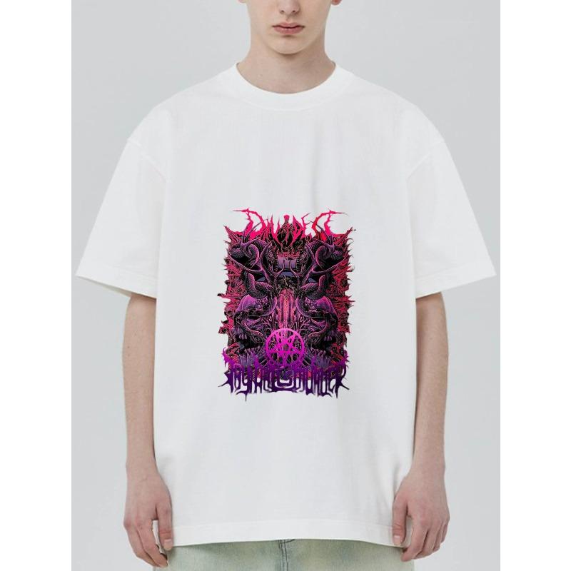 

Black T Shirt with Purple and Pink Demon Design and Text for Casual Wear XXXXL білий