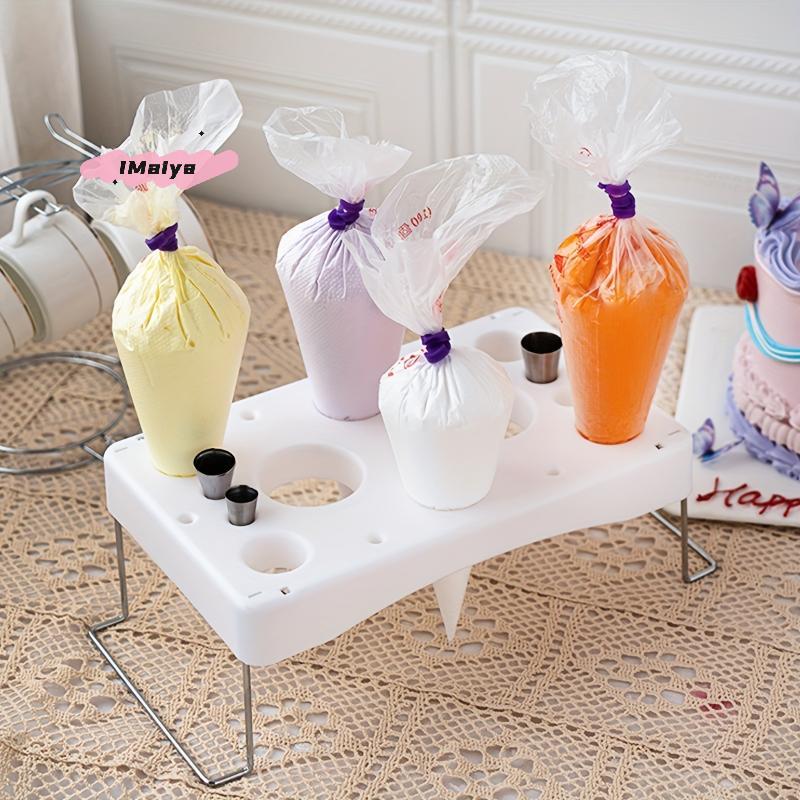 Stainless Steel Icing Bag Holder with Multi-Holes Foldable Design Large Load Bearing Cream Bag Storage Rack for Baking Accessori