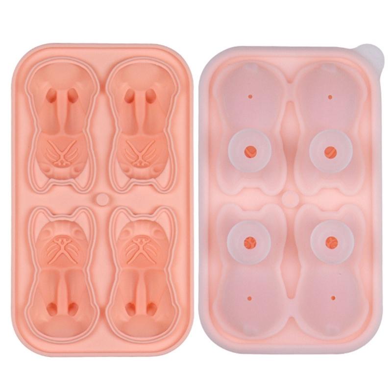 4 Cavity Bulldog Ice Mold Ice Cube Tray Ice Cube Mold Silicone Ice Cube Tray For Whiskey Cocktail Party Supplies розовый