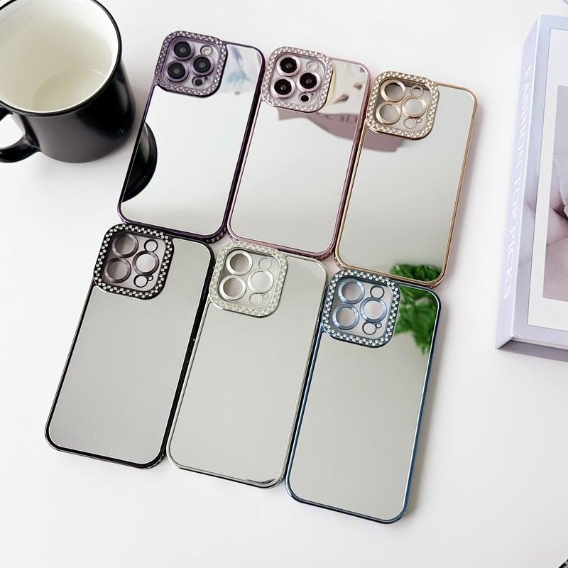 

Для iPhone 15 Pro Max 14 13 12 11 чехол с блестящим бриллиантом, зеркало, тонкий защитный противоударный чехол из ТПУ