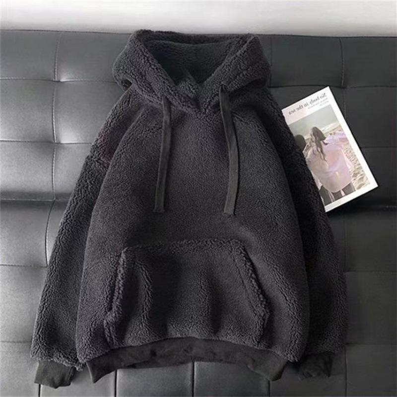 Lamb Wool Sweater Women Korean Version of Hooded and Velvet Padded Loose Coat in Autumn and Winter Clothes