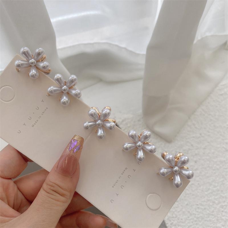 

5 шт./набор Заколки-крабы для волос с цветами для девочек, мини-заколки для волос с жемчугом, модные металлические заколки-автоматы для женщин, милые детские аксессуары для волос Size fits all