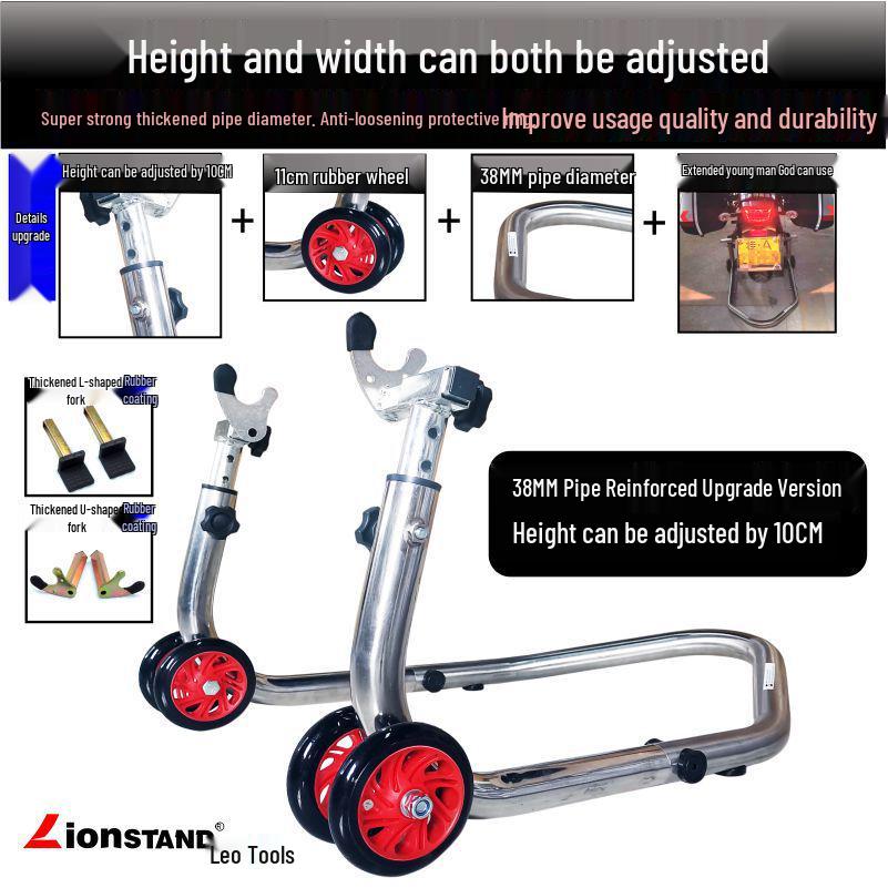 Universal Stainless Steel Rear Wheel Stand for Motorcycle and Sports Car Maintenance 360-Degree Movable Black Front and Rear Stand Pair