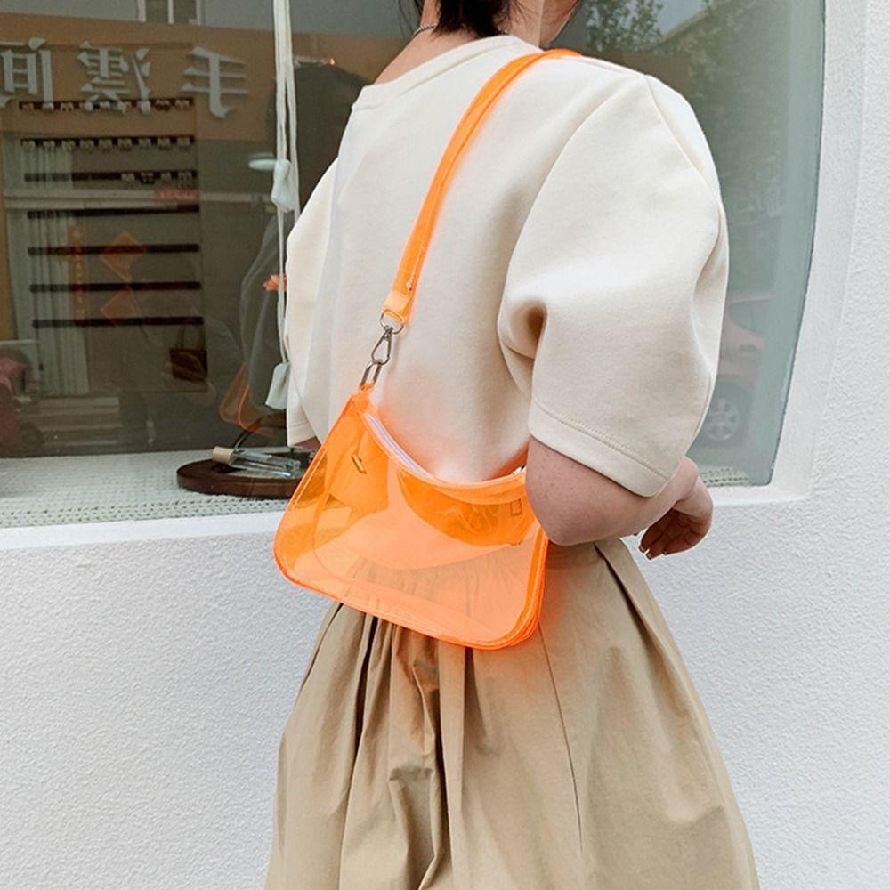 Transparent PVC Transparent Shoulder Bag Jelly Color Handbag Simple Crossbody Bag  Beach