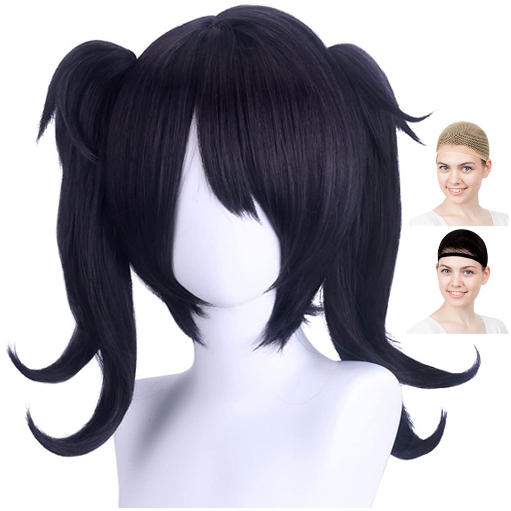 

CaseEden Cosplay Wig, Short, Twin Tail with Bun, Heat-Resistant, Black Hair, Includes 2 Wig Nets