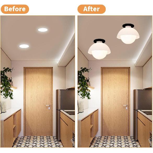 Upgrade R5 and 6 Complete Recessed Can Light Conversion Kit, Ceiling Light Fixture, Pendant & Hanging Light, Ceiling Fan Compatible, 7¾ Inch Flat