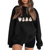 Women's Color Neck Long Sleeve Loose Fit Sweatshirt with Halloween Print