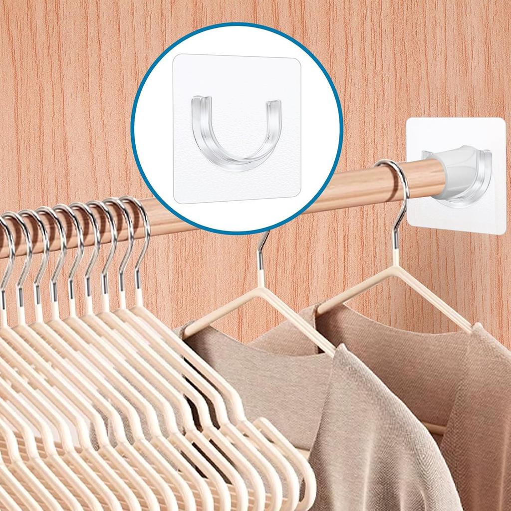 Shower Curtain Rod 8 PCS No Drill Retainer Brackets Tension Holders Adhesive Holder Closet Hooks Rods For Bathroom Wardrobe Curved Clips Wall Strip