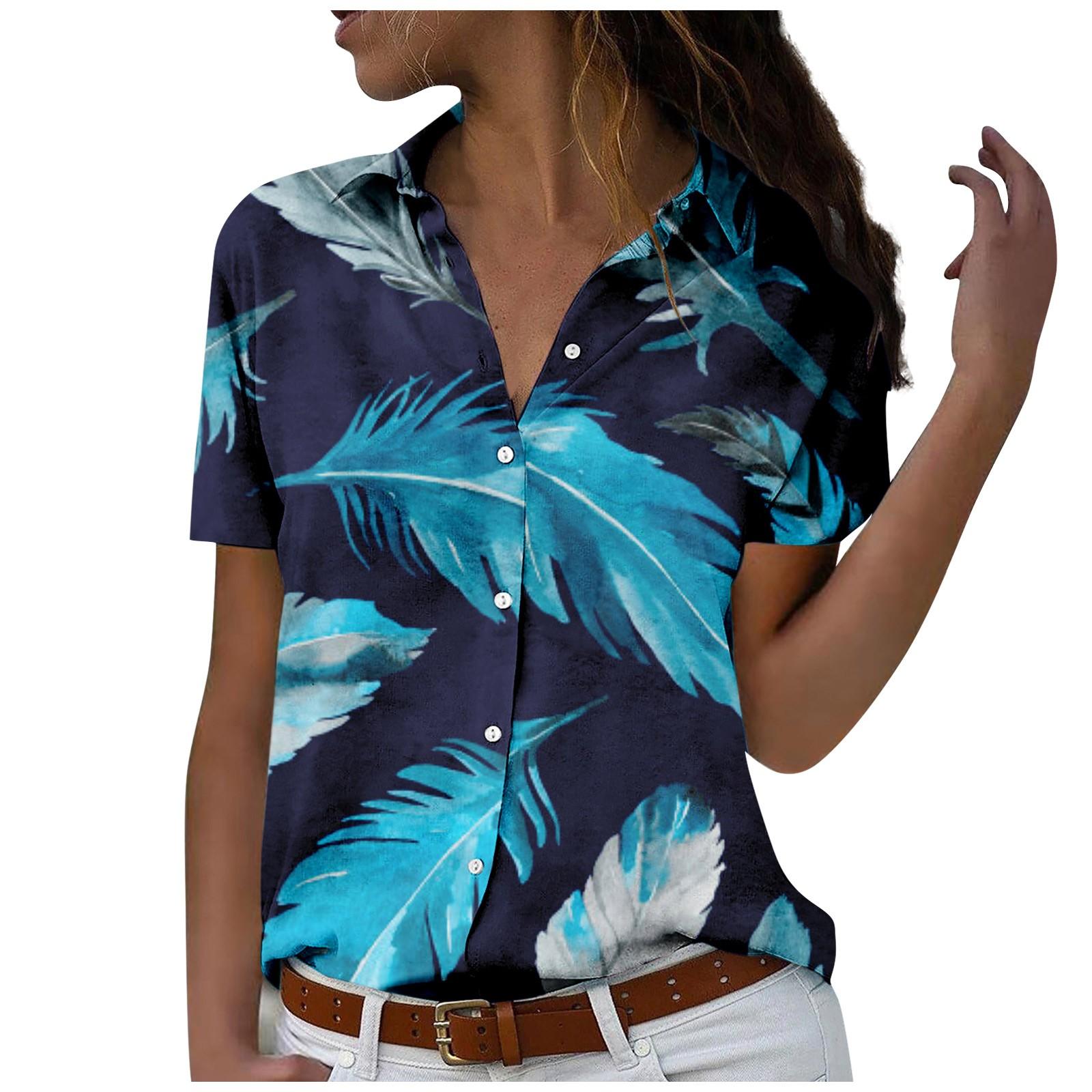 

(SU)Женская модная повседневная рубашка с короткими рукавами и пуговицами с лацканами, верхняя блузка