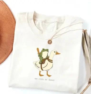 We Ride at Dawn Shirt, Funny Frog Goose Animal Graphic Tee XL