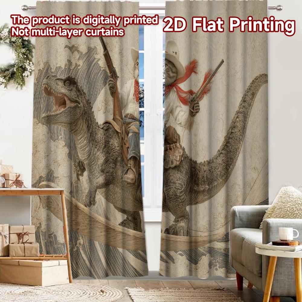 

2pcs, 2D FLAT PRINTING Curtains (Without Rod) DinoRider Cat Modern Fashionable Curtainments Polyester Curtains Decorations 52.50 × 116.00 cm 2 pcs