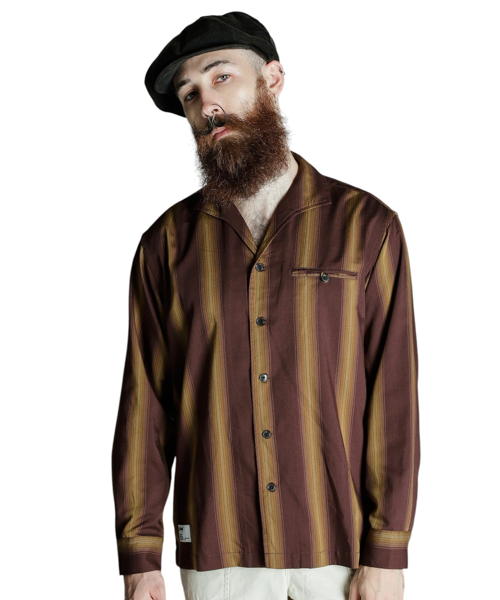 

Рубашка Schott в полоску с длинным рукавом, мужская, размер 2XL, 050, коричневый, 782-5120003