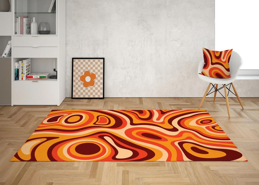 Covor portocaliu cu vârtejuri retro Covor psihedelic groovy anii '70 Covor ondulat trippy Covor de zonă pentru dormitor estetic Covoare retro Decor Y2k Covoare pentru casă