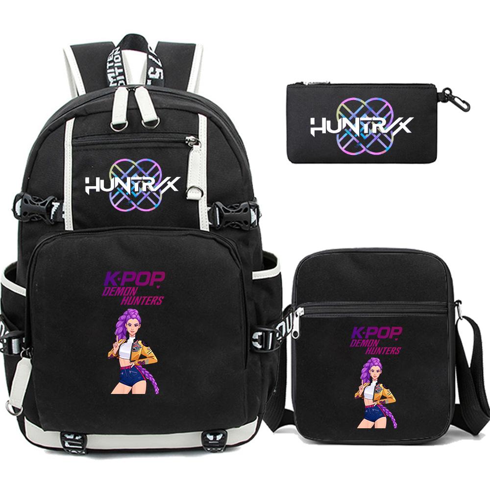 3 Stück/Set Neuer Cartoon Kpop Bedruckter Rucksack mit Federmäppchen Umhängetasche für Teenager Mädchen Junge Schultasche Große Kapazität Wasserdicht Reisetasche Kindergeschenk