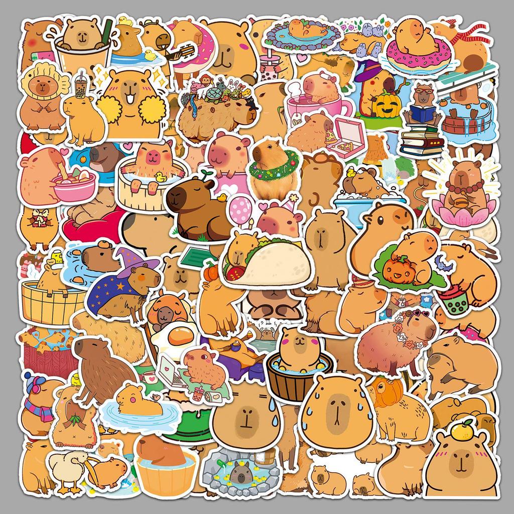 100 Capybara Doodle Aufkleber - Niedliche Cartoon-Tierdekorationen für Handyhüllen und Mochi DIY-Projekte.