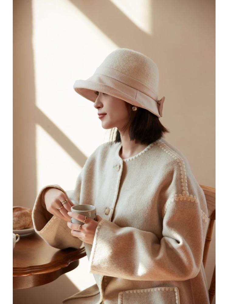 Autumn and Winter Warm Elegant Woolen Basin Hat Retro Bucket Hat Spring and Autumn Windproof Perfect for Cold Weather, Winter Headwear