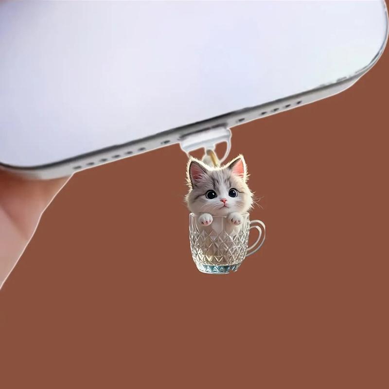 Cute 2D Cat Phone Anti Dust Cap Charge Port Plug For IPhone Type C Dust Protection Stopper Accessorie