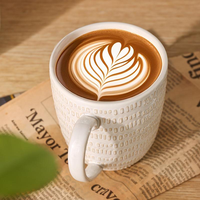 Creative Embossed Mug Household Cereal Breakfast Mugs Milk Coffee Cup Water Cup Ceramic Cups Personalized Gift Drinkware Tea Bar