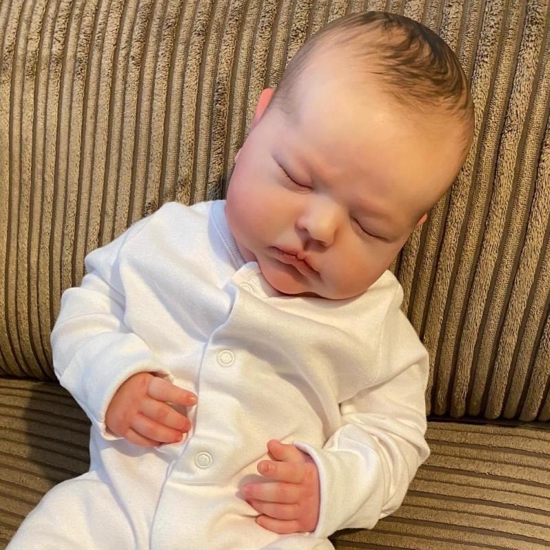 Boneca bebê reborn realista de 19 polegadas, corpo de pano macio, boneca recém-nascida, desenho à mão, simulação de cabelo, bonecas para crianças, presentes de Natal