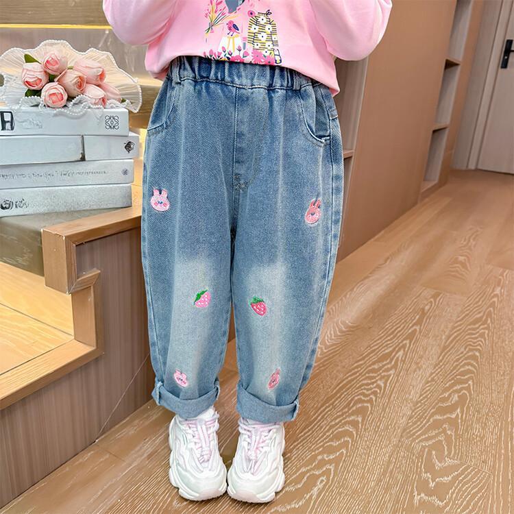 

Джинсы для девочек, весна и осень, детские свободные, маленькие и средние детские корейские версии верхней одежды, модные брюки в западном стиле 90 синий