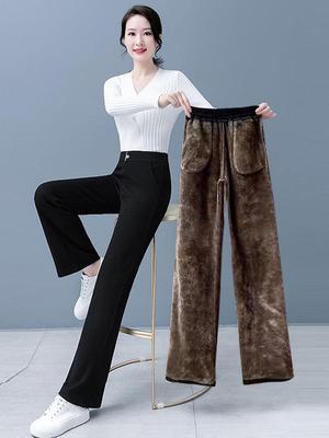 Pantalon taille haute coupe slim jambe droite: Polyvalent, Taille Élastique, Épaissi pour l'Automne et l'Hiver