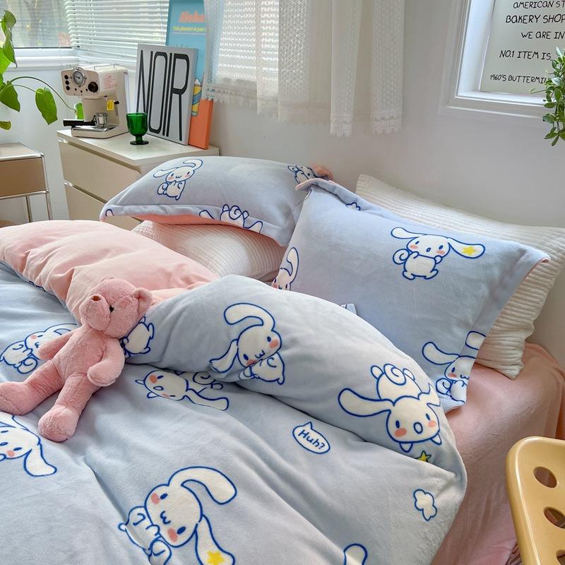 Set de patru piese din catifea cu lapte de iarnă de clasa a în desene animate pat îngroșat pentru student cearșaf de pat din trei piese cearșaf de pat cuvertură
