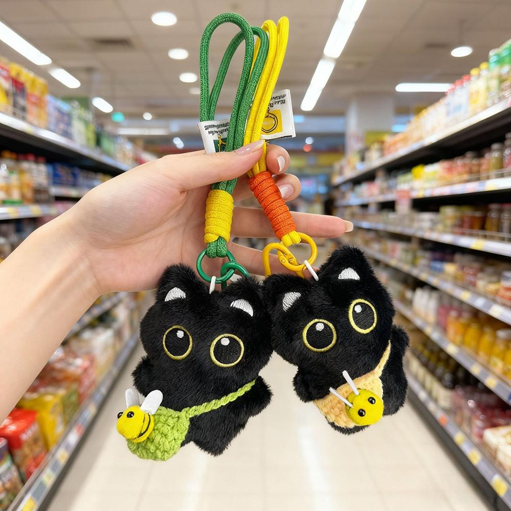Cute Black Cat Plush Doll Series Toy keychain Decor Bag Pendant For Women Creative Charms Keyring Accessories Gift