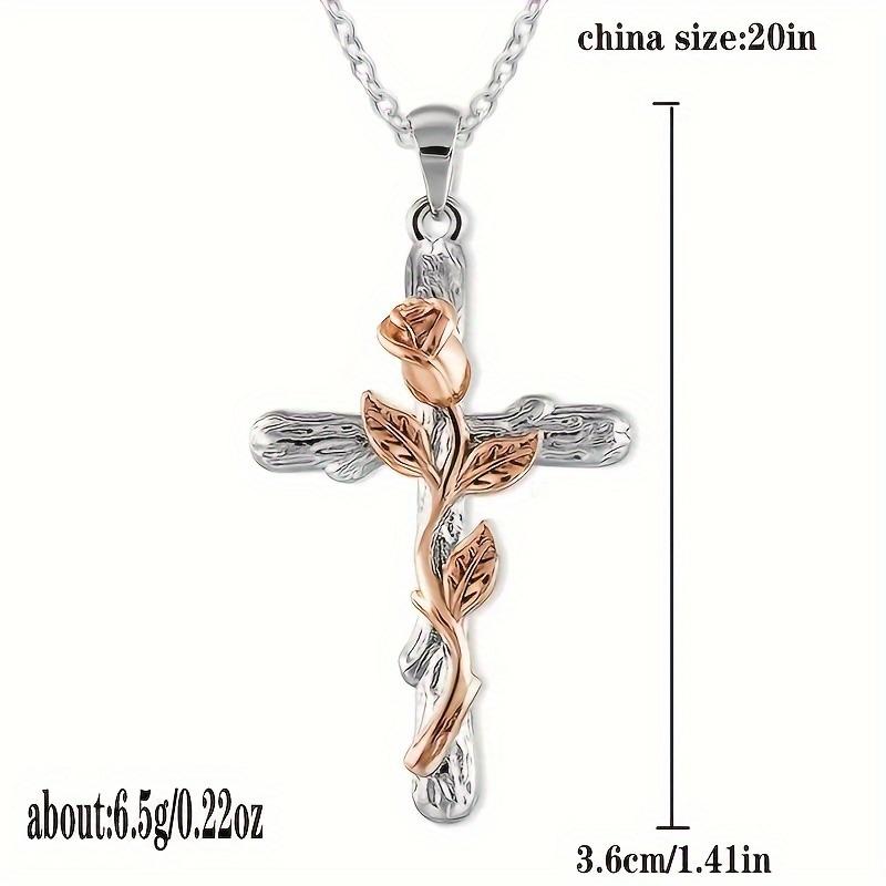 1pc Retro Pendant Necklace with Cross and Rose Flower, Three Colors Options