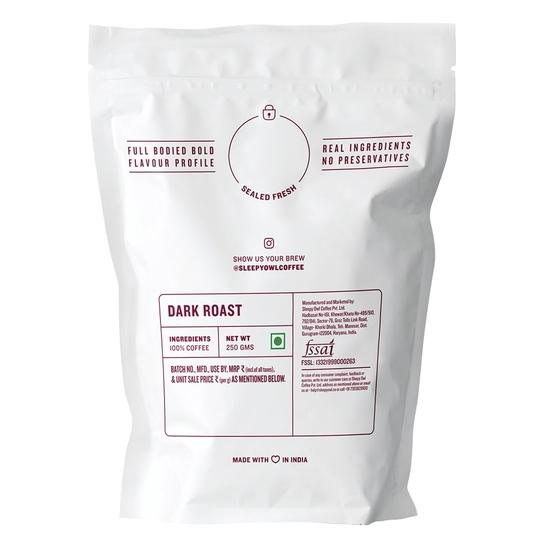 Sleepy Owl Dark Roast Ground Coffee | Fine Grind Coffee | Suitable for Moka Pot, Home Espresso Brewing | 100% Arabica | 250g