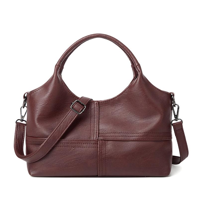 New Armpit Bag Retro Soft Leather Handbag Women'S Large-Capacity Versatile Fashion Splicing Large-Capacity Messenger Bag