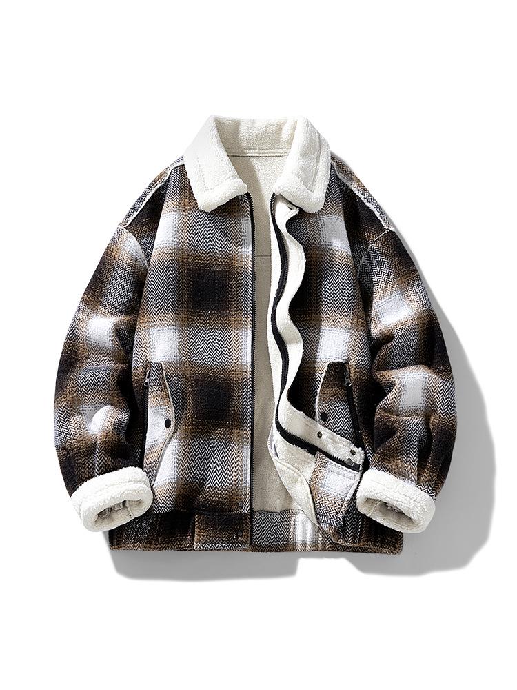 Velvet Warm Retro Plaid Casual Men's Zipper Jacket - 2025 Winter Collection