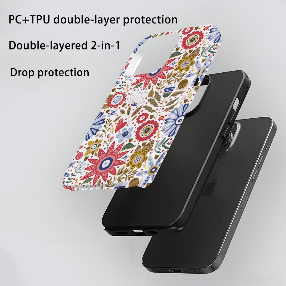 Retro Ethnic Style Flower Mobile Phone Case Apple 12 Two-in-one Film Case iPhone17 Anti-drop Magnetic Protective Case