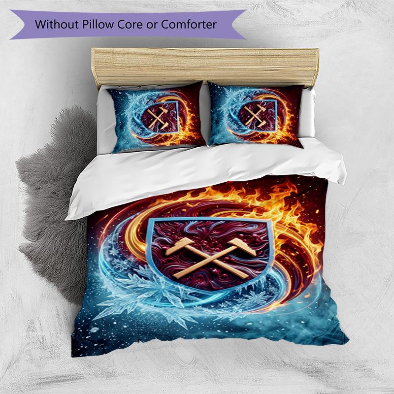 Set Lenzuola Stampato West Ham United Football 3 Pezzi, Comodo Set Copripiumino per Camera da Letto Amico della Pelle