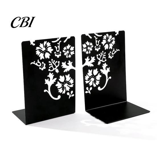 Cave Design Bookend 2PCS Metal Bookends, L-Shaped Reinforced Support Book Holder, with Non-Slip Non-slip Pads, Hollow Floral for Bookshelves