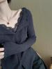 Women's High-End French Lace Knit Patchwork Top - Ruffled, Two-Piece Look, Ideal for Autumn/Winter