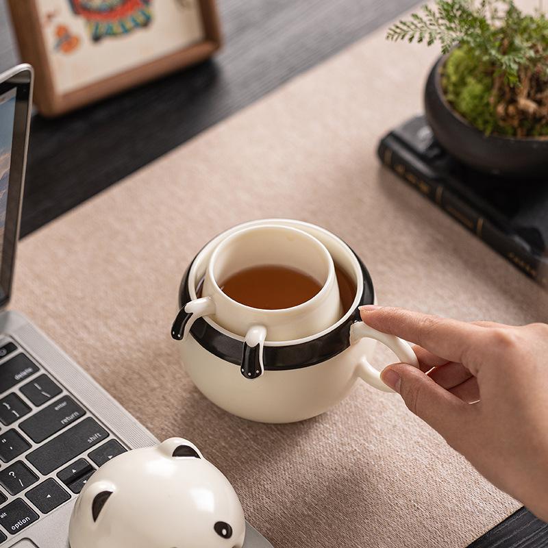 Panda keramisk tekopp vattenkopp teavskiljare personlig kopp söt tecknad drickkopp med lock tekopp