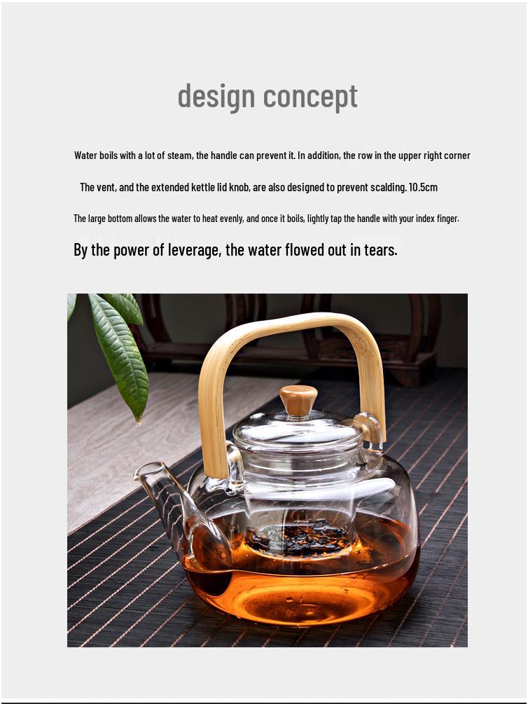 Heat-Resistant Glass Teapot with Bamboo Handle and Tea Separation Filter