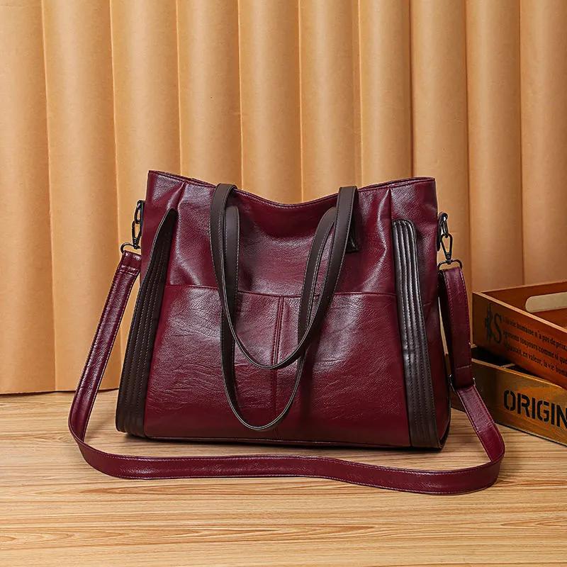 Большая вместимость Темперамент Простая большая сумка PU Досуг Сумка Диагональная сумка через плечо вино красного