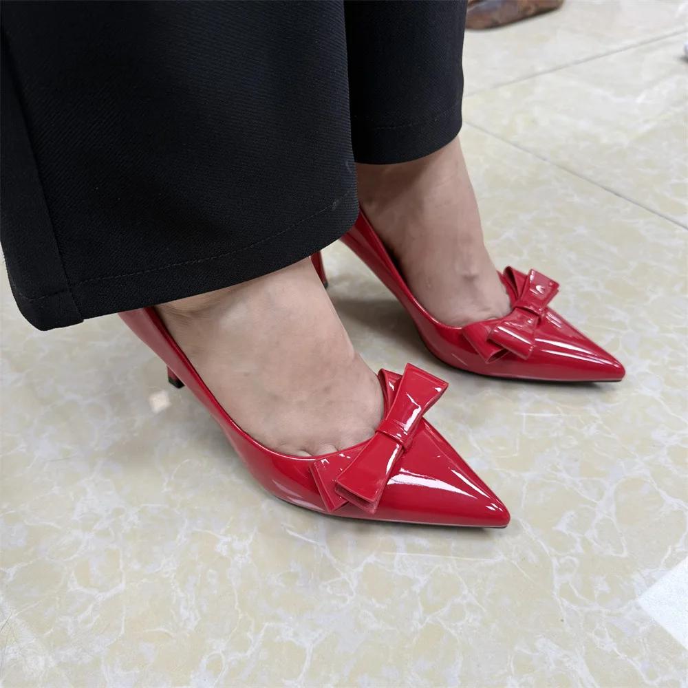 Women s Black Patent Leather Stiletto Heels Pointed Toe Bow Knot Pumps, Elegant Office Work Party Wedding Dress Shoes 37