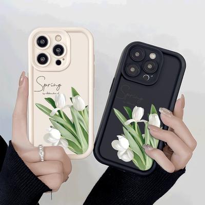 White Tulips with Text Shockproof Phone Case for Xiaomi Redmi Note 14 13 12 11 10 9 8 7 Pro Anti-Slip Soft TPU Cover